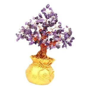 Crystal Tree Decor Natural Crystal Money Tree Ornament with Base for Good Luck, Wealth& Prosperity- Home Office Decor Spiritual Gift (Violet)